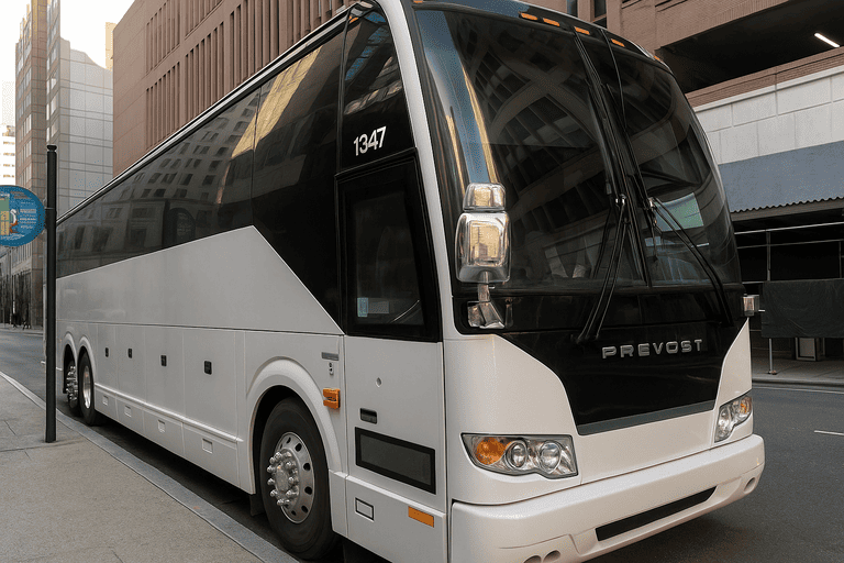 a Grand Prairie Minibus Company coach bus