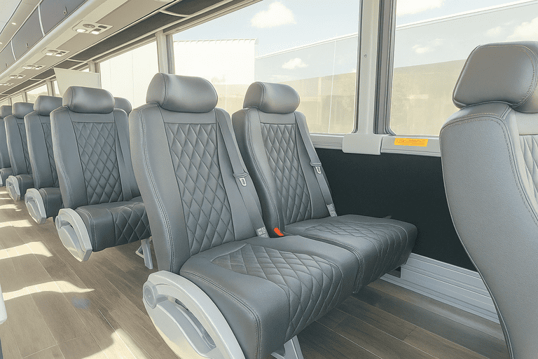 interior of Grand Prairie Minibus Company charter bus